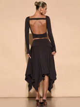 Fall Outfits For Women: Elegant Knit Backless Top With Asymmetrical Hem Skirt Set, Perfect For Casual Dates, Parties, And Everyday Wear